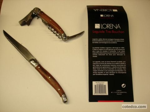 Lorena - Couteau � Steak Et Tire-bouchon - Bois Rose