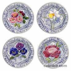 Coffret de 4 Assiettes canap�s fleuri - diam. 16,5 cm